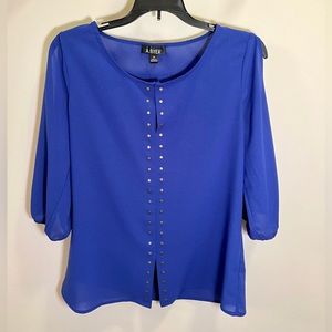 Blue Sheer cutout blouse
